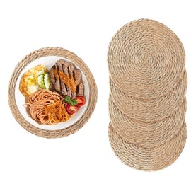 Woven Placemats Set of 4, Medium Rattan Placemats Wicker Place Mats,Natural Farmhouse Jute Braided Table Runner for Kitchen Countertops, Table, Home Decor (10 Inch)
