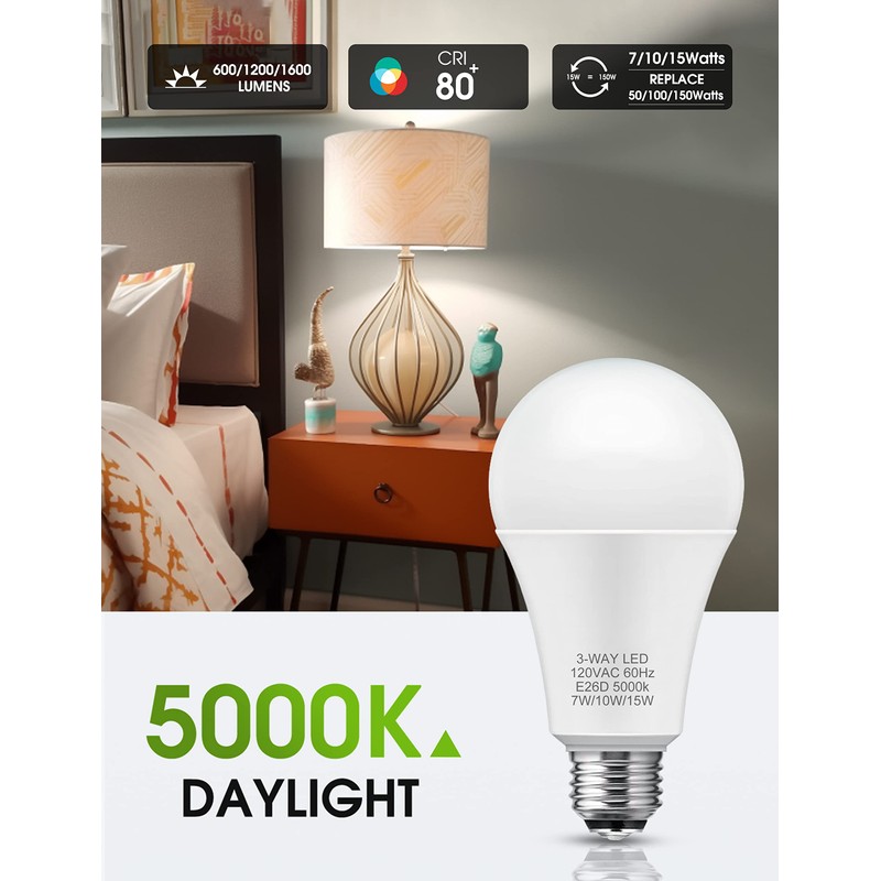 LOHAS 3-Way LED Light Bulbs, 4 Pack - 50/100/150W Equivalent,