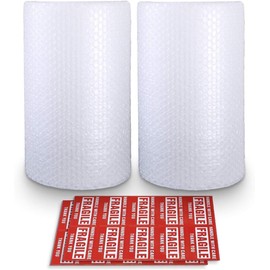 Bubble Cushioning Wrap Rolls, 3/16" x 12" x 72' ft Total [2 Rolls of 36 Feet] Perforated Every 12", 20 Fragile Stickers for Packaging, Shipping, Mailing