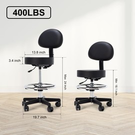 Frassie Drafting Chair with Back Adjustable Spa Bar Rolling Stool Multi-Purpose Office Desk Chair, Swivel Task Chair with Footrest Ring (Black)