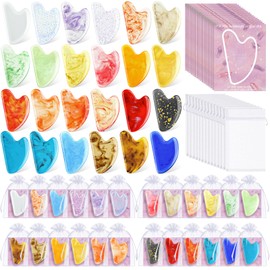 Sherr 24 Sets Gua Sha Facial Tools Bulk Resin Heart Shaped Guasha Boards with Organza Pouch and Cards for Face Body Massage Relaxation Self Care Ideal Spa Acupuncture Prevent Wrinkles(Deep Colors)