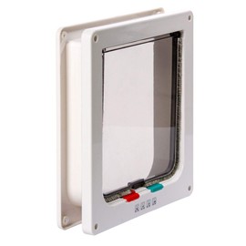 BUSDUGA Cat Flap 4 Ways Magnetic Closure Ideal for Large Cats 23.5 x 25 cm with Brush Seal (White)