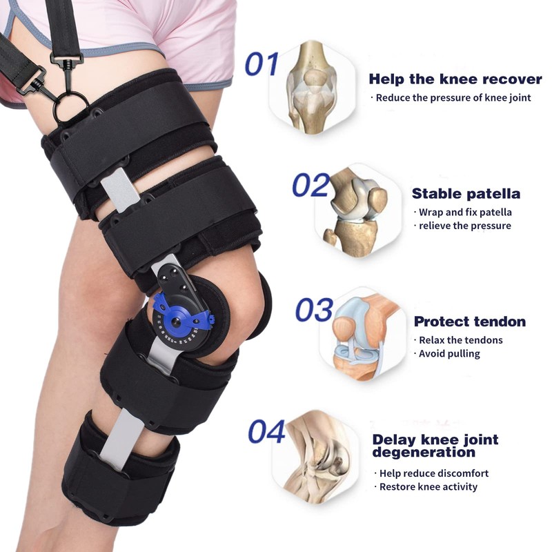 Hinged Knee Brace ROM Post Op Knee Immobilizer Adjustable Knee
