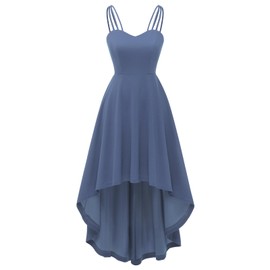 DRESSTELLS Cocktail Dresses, Womens Formal Fall Wedding Guest Hi-Low Bridesmaid Spaghetti Strap Fit Flare Vintage Tea Party Homecoming Dress Greyblue S