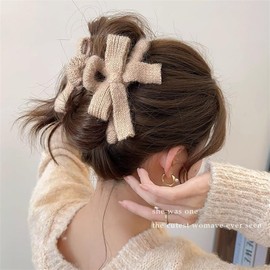 gaobaozhu Knitted Bow Hair Clip for Women Girls Nonslip Bows Claw Clips for Women,Bow Clips for Women Bow Clips with Soft Bow Knot For Thin Thick Curly Straight Hair