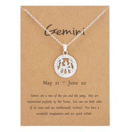 Silver Star Sign Motif Pendant Chain Necklace - Gemini (21st May - 21st June) - Zodiac Constellation Horoscope Celestial Astrology Jewellery - Women Men Gift