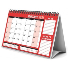 eMKay® 2026 Month-to-View Desktop Planner – Red & Black Flip-Top Calendar with Notes Section – Freestanding Desk Calendar for Office, Home & School