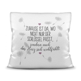 PR Print Royal Cushion with Saying "Zuhause ist da, wo das Herz sich wohlfühl" (Zuhause ist da, wo das Herz sich wohlfühlen) - Statement Decorative Cushion, Gift for Family and Friends, White Fluffy,