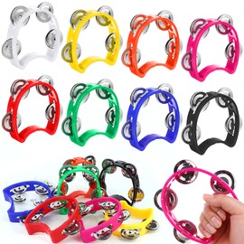 HAOWANWW Half Moon Tambourine 8Pcs Tambourine with Bells Plastic Tambourines for Children Hand Held Baby Tambourine with 4 Bells Percussion Instruments for Adults, Kids, Toddlers Home School Party Use