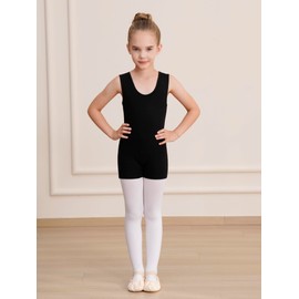 WEGETIT Gymnastics Leotards for Girls Gymnastics Sleeveless Tanktop Leotard (Black, 12-14 Years)