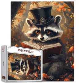 Raccoon Reading Book 1000 Piece Jigsaw Puzzles for Adults Animals Jigsaw Puzzle for Challenging Family Activity Game DIY Mushrooms Artwork Puzzle for Home Decoration Gifts 20x27 Inches