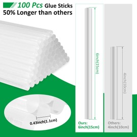 Glenmal 100 Pcs Hot Glue Sticks for Glue Gun 6" Long x 0.43" Diameter Hot Melt Glue Gun Sticks Compatible with Most Glue Guns, for DIY Craft Projects and Sealing