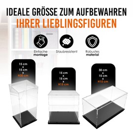 Acrylic Display Case with Black Base, Collector's Display Case, Acrylic Box for Living Room, Bedroom and Office (15 x 15 x 15 cm)