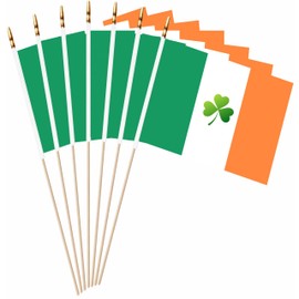 LUSEOAN 20 Pack Ireland Irish Shamrock Mini Stick Flags Saint Patrick's Day Clover Small Miniature Handheld Flag Decorations,5x8 Inch