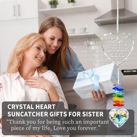 Crystal Heart Suncatcher Gifts for Sister, Window Hanging Crystal Prism Sun Catcher Rainbow Maker, Best Sister Birthday Present from Sisters Brothers