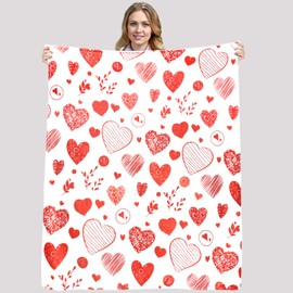 Valentines Day Throw Blanket 60 x 50 Inches,Valentines Throw Blanket for Couch,Red Heart Blanket,Valentines Day Gifts for Her,Soft Warm Cozy Camping Flannel Throw Blankets for Women,Couple,Mom