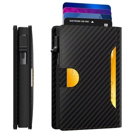 Frapkom Wallet for Men 8-11 Cards, Smart Pop Up Card Wallet, Anti-Theft Rfid Blocking Wallets With Cash Slots ID Window, Ultra Thin, Front Pocket (Carbon Fiber)