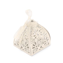 Ruimou 50pcs Pearl Paper Ivory White Laser Cut Hollow Out DIY Candy Box (6x6x8cm) For Wedding, Birthday, Graduation, Party (Ivory White)