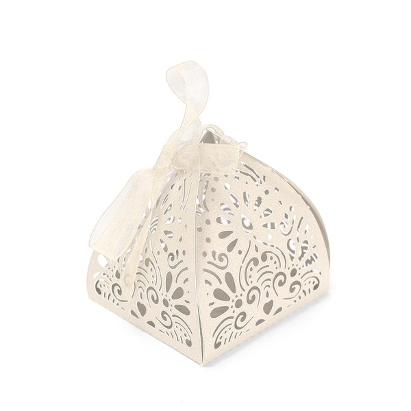 Ruimou 50pcs Pearl Paper Ivory White Laser Cut Hollow Out