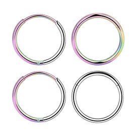 Longbeauty 4 Pieces 16G Seamless Piercing Rings Stainless Steel Septum Rings Nose Rings Lip Rings Earrings Hoops Tragus Cartilage Helix Conch Rook Daith Colourful Black Gold Rose Gold, Stainless Steel