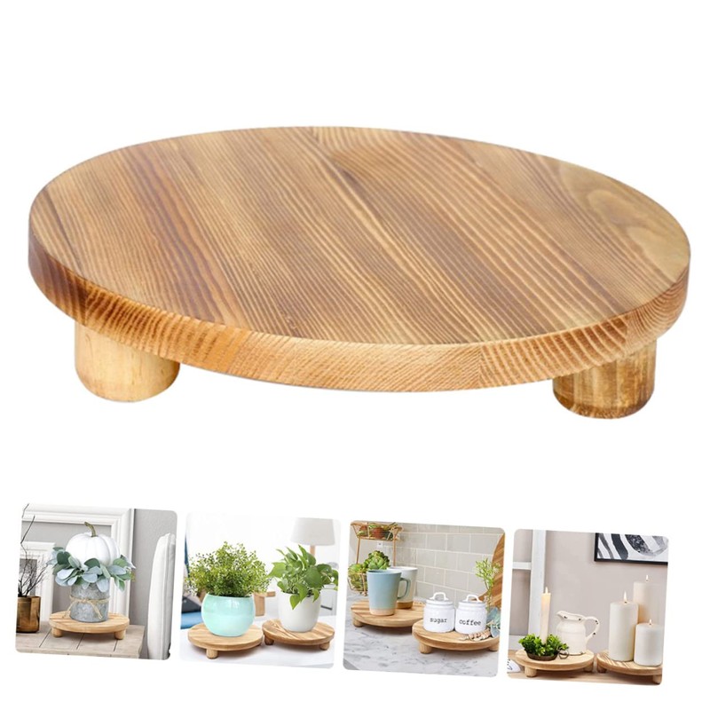 WOONEKY Desktop Storage Base Flowerpot Holders Wood Pedestal Flower Pot