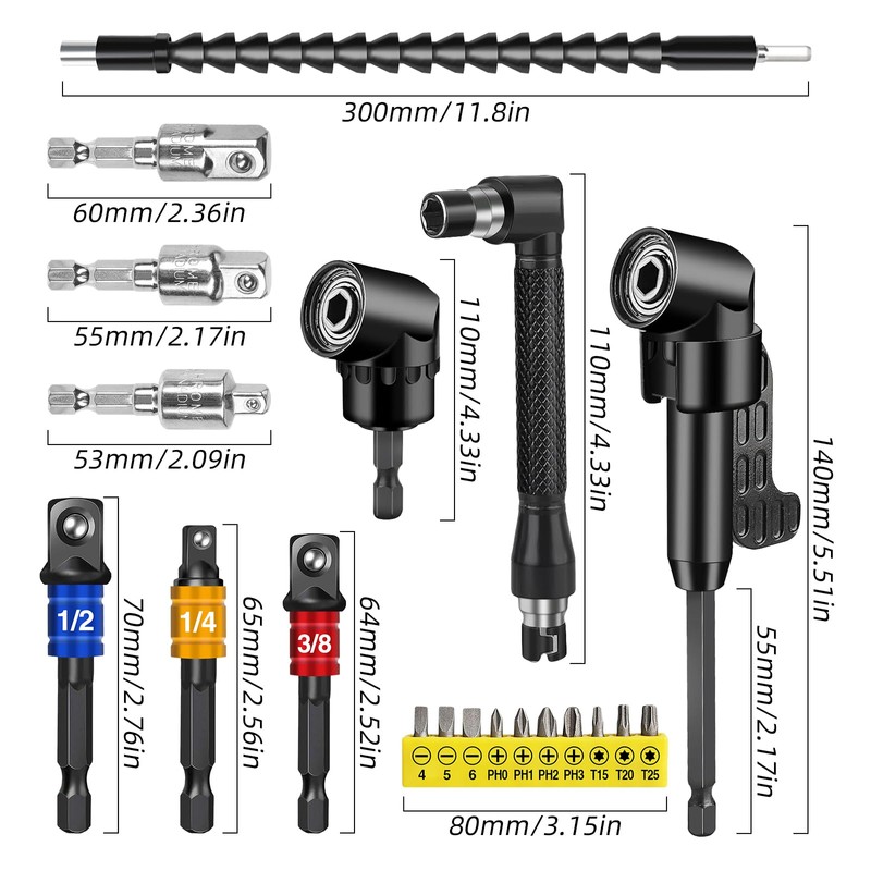 HOMIKLSA 20 pieces 105° angle screwdriver attachment set, angle attachment