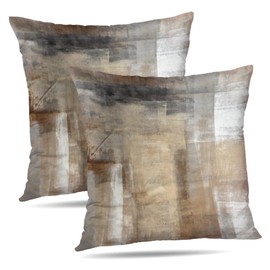 Alricc Beige and Grey Throw Pillow Covers 18X18 Brown Abstract Art Painting Aesthetic Modern Square Decorative Pillow Covers Soft Throw Pillows for Couch Sofa Bedroom, Set of 2