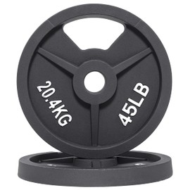 Signature Fitness Olympic 2-Inch Cast Iron Plate Weight Plate for Strength Training and Weightlifting, Style #7, 45LB Pair