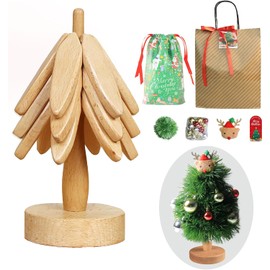 Mamakura Kitchen Wooden Trivets for Hot Dishes,Wooden Christmas Tree Trivet for Gift,Tree Shape trivets for hot pots and Pans 7.7inch(3 Layers+1 Stand(Wood Color)