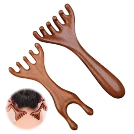 Wooden Comb, Pack of 2 Wooden Combs, Coarse Wide Comb for Curls, Wood, Multi-Purpose Scalp Gua Sha Comb, Sandalwood Comb, Antistatic Comb, Handmade Wide Teeth Combs, High-Quality Wood Curls Comb