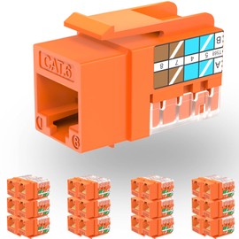 Rapink RJ45 Keystone Jack Cat6 10G Support, Keystone Jacks UTP 25 Pack for Wall Plate and Patch Panel, Rj45 Keystone 90 Degree Orange Color for Cat6, Cat5e, Cat5 Cabling