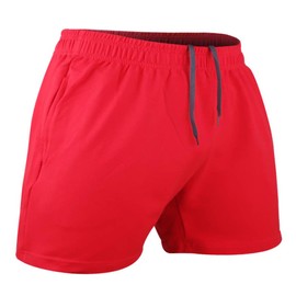 Muscle Alive - Pantalones cortos para correr con bolsillos, ropa atlética, algodón de rizo francés con 3 o 5 pulgadas, Rojo (entrepierna de 5 pulgadas), Large