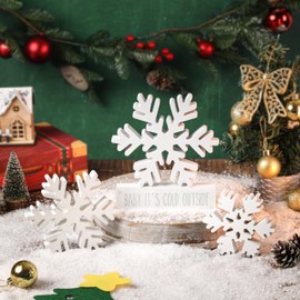 4 PCS White Snowflake Table Wood Signs, Country Christmas Decor, Christmas Wooden Snowflake Decor, Winter Distressed Wood Snowflake (White)