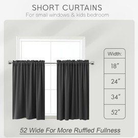 KOUFALL Extra Wide Short Curtains for Bedroom,Blackout 52 in Width Large Window Curtains for Living Room Bathroom,Set of 2 Panels,30 Inch Length,Dark Grey
