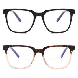 Kafirlo Bifocal Reading Glasses Men Women Blue Light Blocker Computer Reader With Clear Top No Line Square Large Frame Transition Rectangle Eyeglasses Cheaters Designer Eyewear +1.00