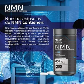 ETERNAL NUTRITION Ultra Pure NMN 99.5% + Resveratrol 98% (200 Cápsulas) | Trans-Resveratrol, Precursor NAD+ | 200 Porciones · 600 mg | Longevidad Celu
