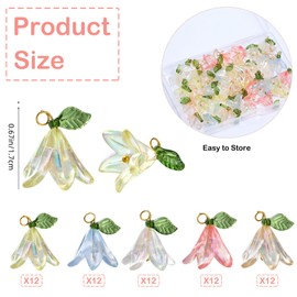 COGCHARGER 60 Pcs 5Color Acrylic Tulip Lily Flower Charms Plant Charm With Pearl Beads Pendant Mix Color for Jewellery Making Craft Bracelet Necklace Earrings Findings