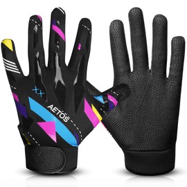 Aetos React 2.0 Men's Batting Gloves for Baseball & Softball - Super Grip Finger Fit Batting Gloves - Adult & Youth Sizes (Black, Large)