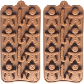 ROTDAM Gingerbread Man Candy Cane Shaped Silicone Chocolate Mold 2PCS-12Cavity Christmas Silicone Mold for Baking Jelly Candy Chocolate Ice Cube Tray Soap
