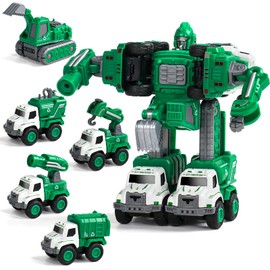 Fajiabao Transforming Robot Toys for 3 4 5 Year Old Boy 5 in 1 Transform Action Figures Set Building STEM City Car Toys for 4-6 Year Old Boys Girls Birthday Gifts