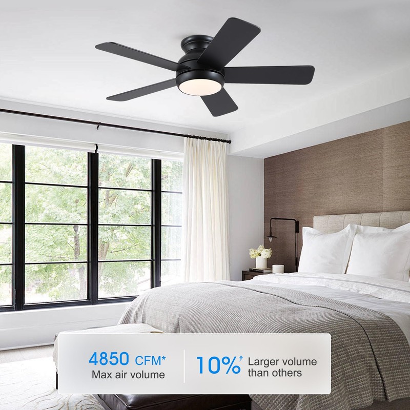 POCHFAN 42 Inch Black Ceiling Fans with Lights and Remote,