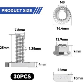 Jyvex Pack of 30 Hammer Head Screws M8 x 25 Stainless Steel A2-70, Hammer Head Screw with Locking Tooth Nuts Flange Nuts M8 Screws for PV Solar Mounting Rails Greenhouse and Photovoltaic Mounting