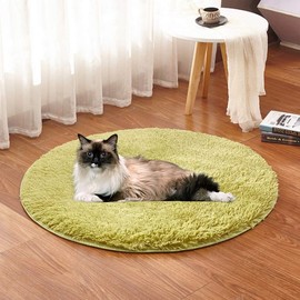 Heated Cat Bed, 40cm Plush Donut Dog Bed Soft and Fluffy Cuddler Pet Cushion Electric Blanket Calming Round Pet Bed Heating Pad Puppy Beds for Small Pet(Green)