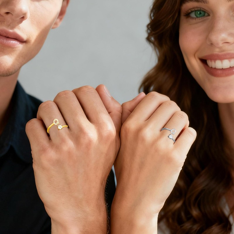 ABJFJE Adjustable Gold Silver Letter Rings for Women Dainty Crystal