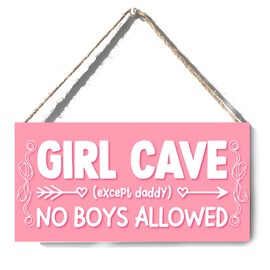 Pink Bow Room Decor Christmas Birthday Gifts for Women Sister Friends Funny Wooden Door Wall Art Sign for Bedroom Home Dorm Apartment Cute Party Decorations With Rope 6 x 12 Inch