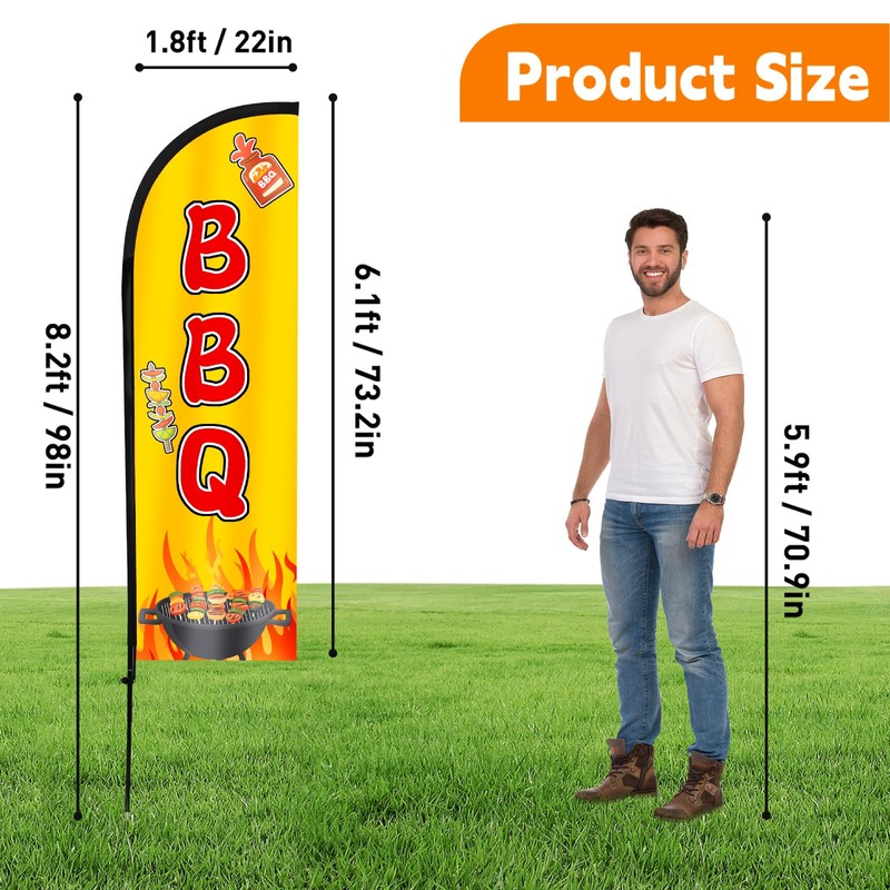 BBQ Feather Flag, 8.2ft BBQ Sign with Aluminum Pole and