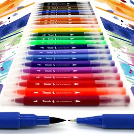 Dual Tip Watercolor Brush Pens Set - Fine & Brush Tip Art Markers Fineliner Colouring Pens, Felt Tip Pens Water Color Drawing Pens Hightlighters for Adult Coloring Books