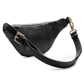 Lazarotti Bologna XL Leather Belt Bag Women | 2 Zip Compartments | Large Bum Bag 25 cm, black, Neck pouch