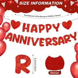 Fulmoon Happy Anniversary Banner Glitter Happy Anniversary Decorations Wedding Anniversary Party Banner Romantic Decorations No DIY Pre-strung for Wedding Party Birthday Door (Red)