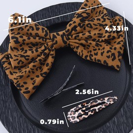 Vintage Leopard Hair Accessories Y2k Hair Bows for Women Girls French Leopard Print Hair Clips Y2k Snap Barrettes for Thick Thin Hair Bow Tie Clips for Girls Women Brown Blonde Hair Bows Clips 3 Pcs